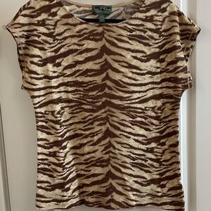 Lauren Ralph Lauren Tan and Brown Animal Print Tee